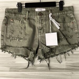 PISTOLA Gigi Low Rise Cut off Distressed shorts in Olive Green Sz 27 NWT
